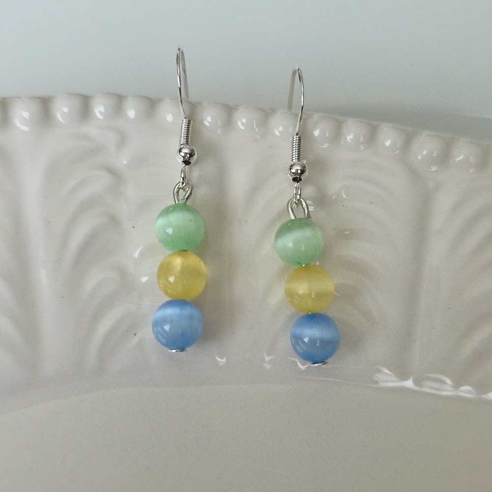 Green Yellow SELENITE Pastel Beaded Handcrafted Artisan Earrings